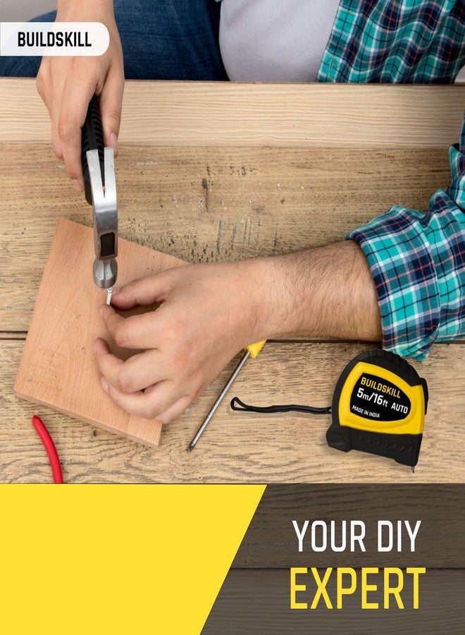 BUILDSKILL شريط قياس BUILDSKILL بطول 5 أمتار مع قفل تلقائي | شفرة فولاذية | مقبض TPR مانع للانزلاق | علامات واضحة | عرض 16 مم | حزام يد | غلاف ABS غير قابل للكسر | سحب بضغطة واحدة | مشبك حزام | شريط قياس بطول 16 قدمًا/بوصة - Image 4